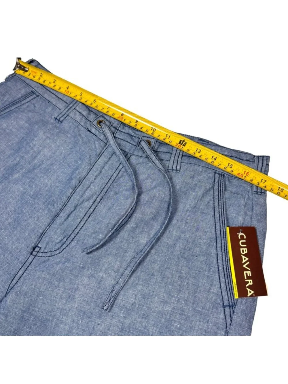 New Cubavera Linen Blend Relaxed Drawstring Pants M 32-34 Chambray Breezy